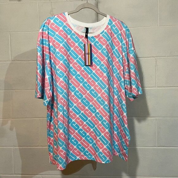 Original UGG Logo U Toni Pride Unisex Oversized  XLARGE Tee Pink/Blue Casual NWT - Picture 3 of 10
